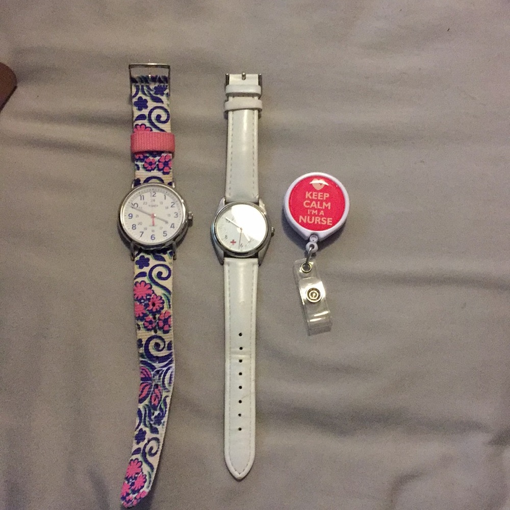 2 watches, one nurse badge holder & Free necklace